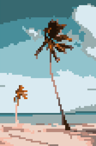 The same photo converted into a pixelated cross-stitch pattern.
